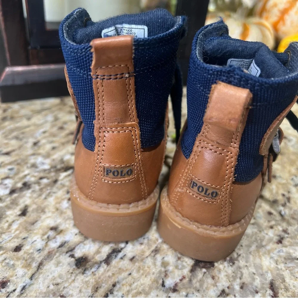 Polo Ralph Lauren Kids Hi Ranger  Flat Tan Brown Navy Blue Boots 4